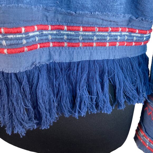 Johnny Was Yatzil Fringe Jacket Blue Red Embroidery Sz Small Boho Western Hippie - Picture 8 of 10